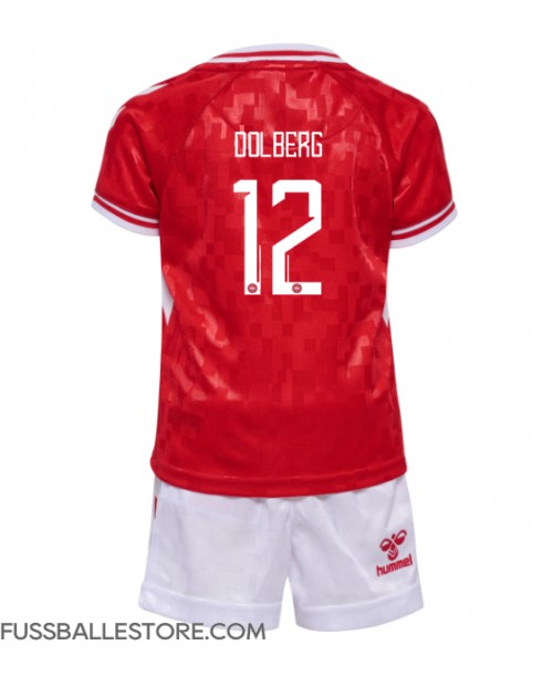Günstige Dänemark Kasper Dolberg #12 Heimtrikotsatz Kinder EM 2024 Kurzarm (+ Kurze Hosen)